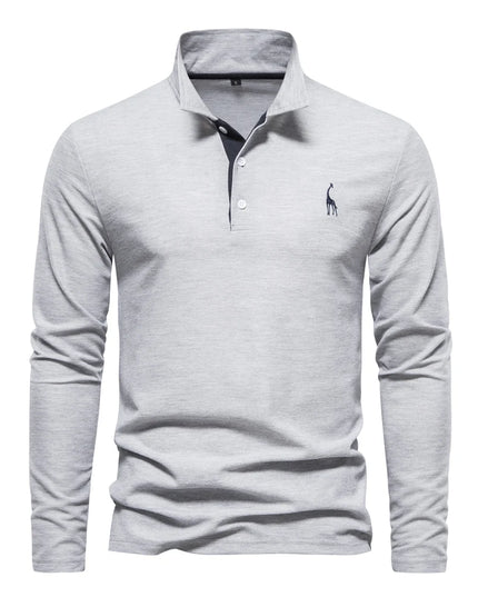 Men's Deer Embroidery Polo Shirt - Casual Long Sleeve