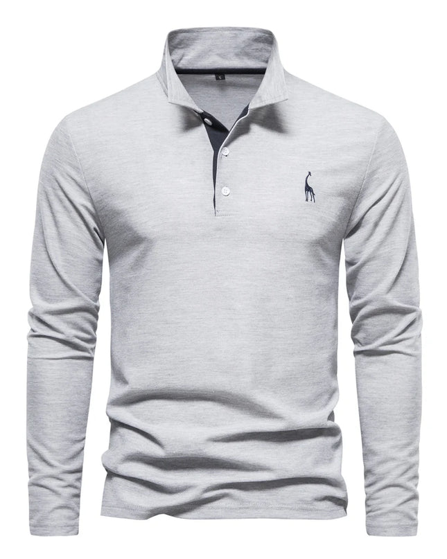 Men's Deer Embroidery Polo Shirt - Casual Long Sleeve