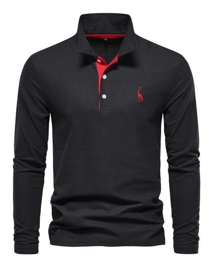 Men’s Deer Embroidery Polo Shirt - Casual Long Sleeve