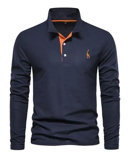 Men's Deer Embroidery Polo Shirt - Casual Long Sleeve
