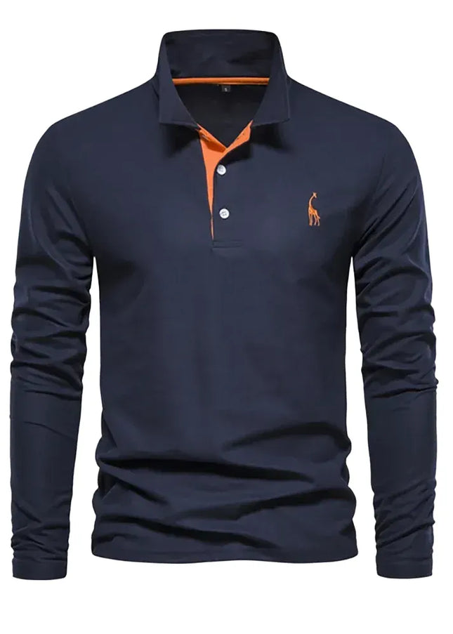 Men's Deer Embroidery Polo Shirt - Casual Long Sleeve