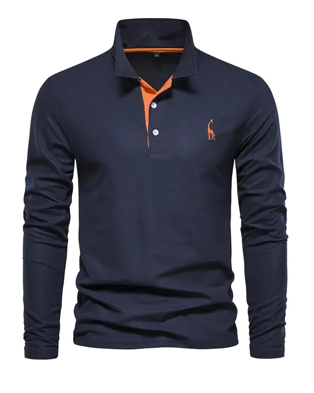 Men's Deer Embroidery Polo Shirt - Long Sleeve Casual Style