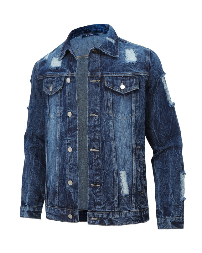 Men's Denim Jacket - Classic Blue, Loose Fit, Trendy Style