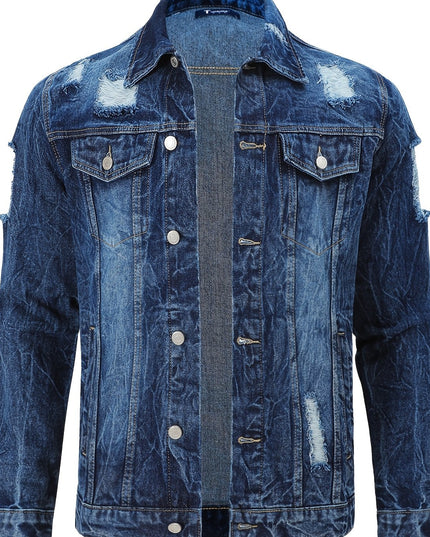 Men's Denim Jacket - Classic Blue, Loose Fit, Trendy Style