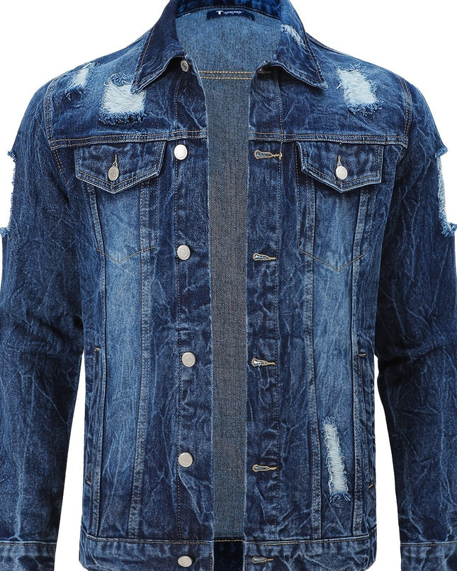 Men's Denim Jacket - Classic Blue, Loose Fit, Trendy Style