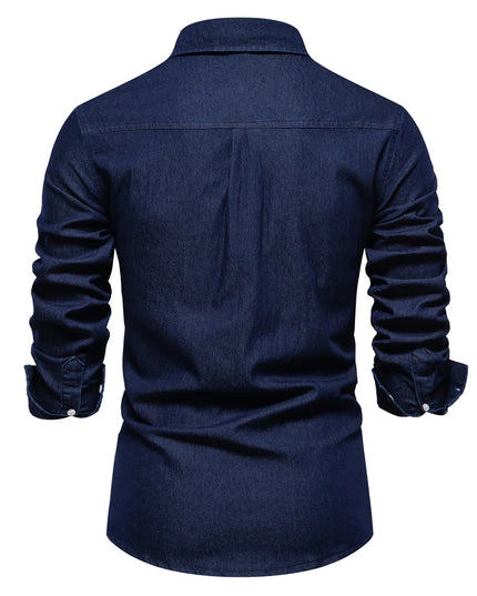 Men's Denim Shirt - Casual Cotton Blend with Double Pockets
