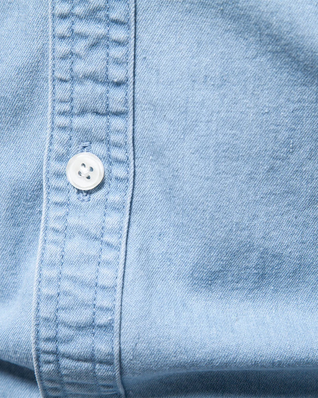 Men's Denim Shirt - Casual Cotton Blend with Double Pockets