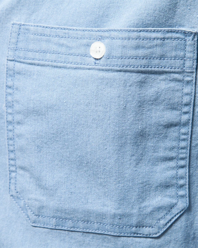 Men's Denim Shirt - Casual Cotton Blend with Double Pockets