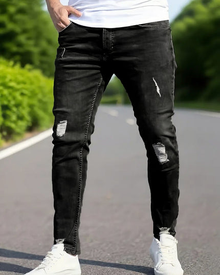 Men's Distressed Skinny Jeans - Ripped Design for Streetwear