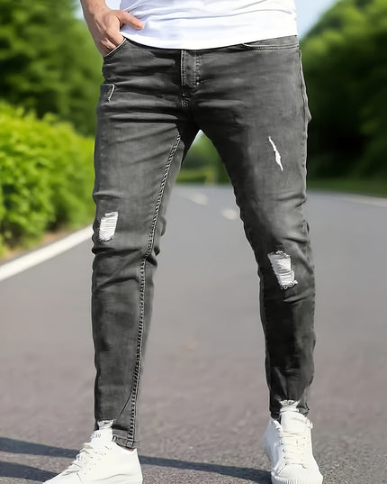 Men's Distressed Skinny Jeans - Ripped Design for Streetwear