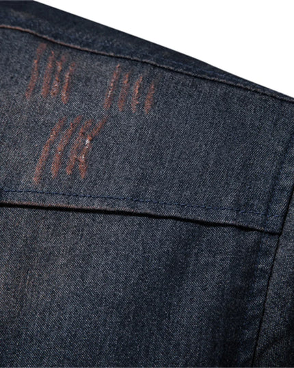 Men's Elastic Cotton Denim Shirt - Casual Slim Fit Long Sleeve