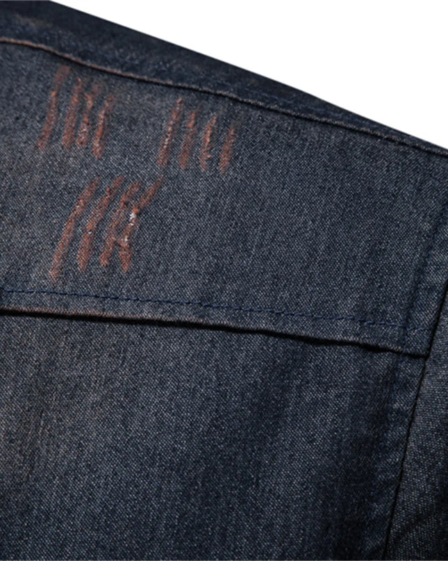 Men's Elastic Cotton Denim Shirt - Casual Slim Fit Long Sleeve