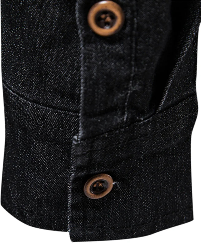 Men's Elastic Cotton Denim Shirt - Casual Slim Fit Long Sleeve