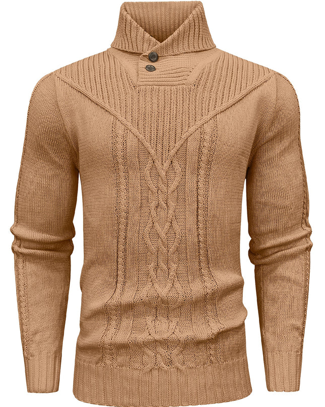 Men's Elegant Cardigan - High Collar Warm Knit Pullover