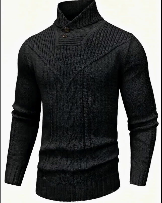 Men's Elegant Cardigan - High Collar Warm Knit Pullover