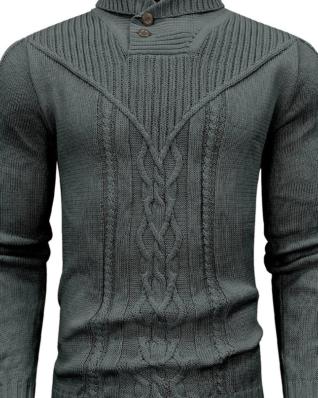 Men's Elegant Cardigan - High Collar Warm Knit Pullover