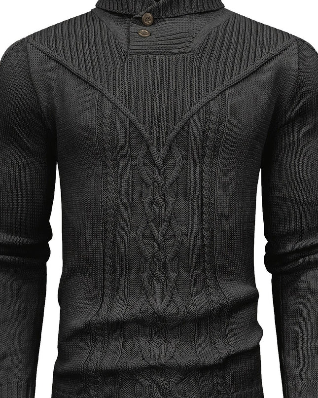 Men's Elegant Cardigan - High Collar Warm Knit Pullover