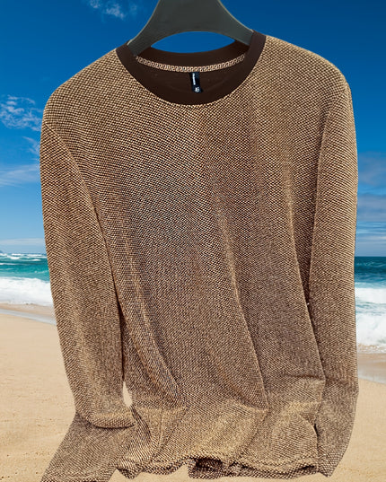 Men's Elegant Metal Fiber Long Sleeve T-Shirt - Solid Color