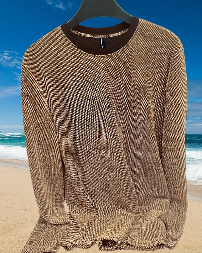 Men's Elegant Metal Fiber Long Sleeve T-Shirt - Solid Color