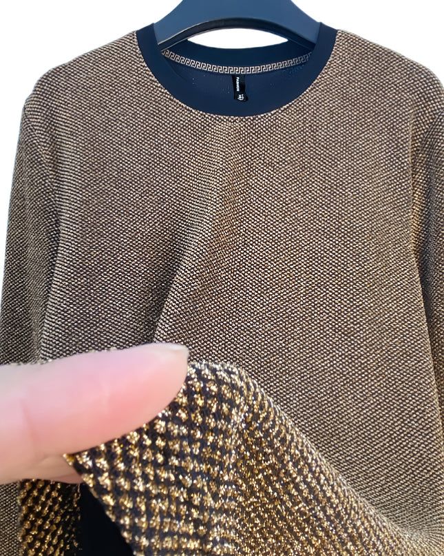 Men's Elegant Metal Fiber Long Sleeve T-Shirt - Solid Color