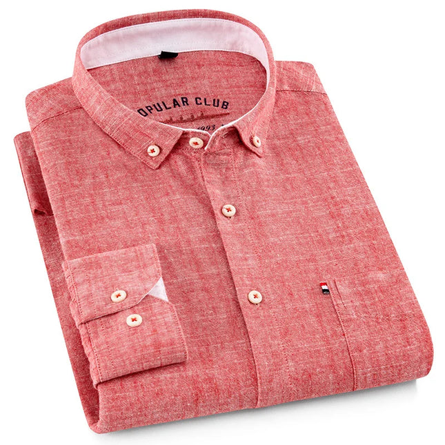 Men's Fashion Solid Color Linen Shirt - Casual to Business Style