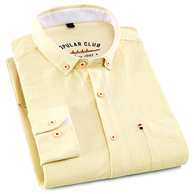 Men's Fashion Solid Color Linen Shirt - Casual to Business Style