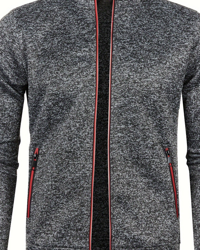 Men's Full Zip Cardigan - Elegant Mid Stretch Sweater Coat