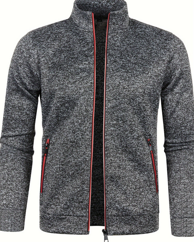 Men's Full Zip Cardigan - Elegant Mid Stretch Sweater Coat