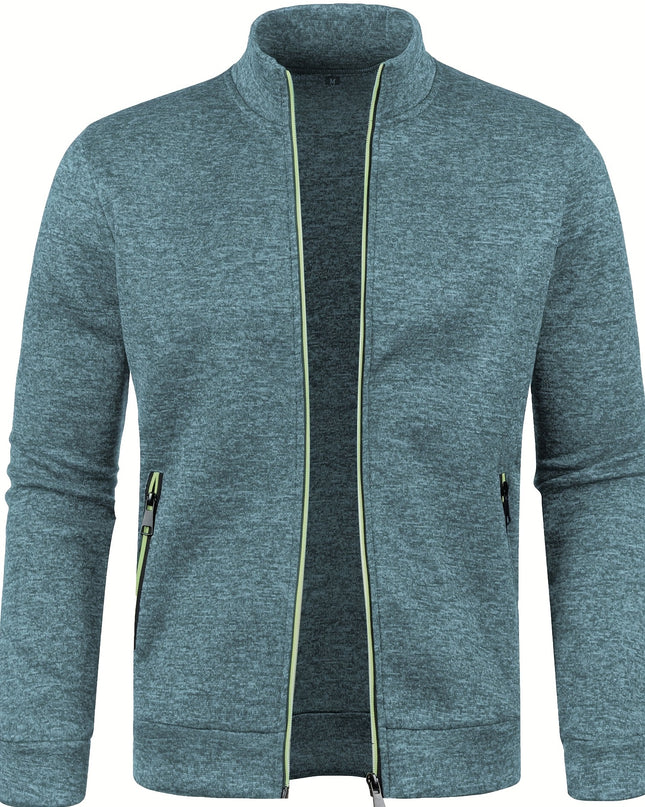 Men's Full Zip Cardigan - Elegant Mid Stretch Sweater Coat