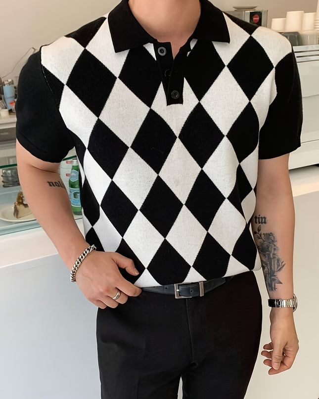 Men's Geometric Polo Shirt - Casual Summer Short Sleeve Knit
