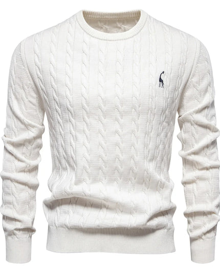 Men's Giraffe Embroidery Sweater - Classic Knit Pullover
