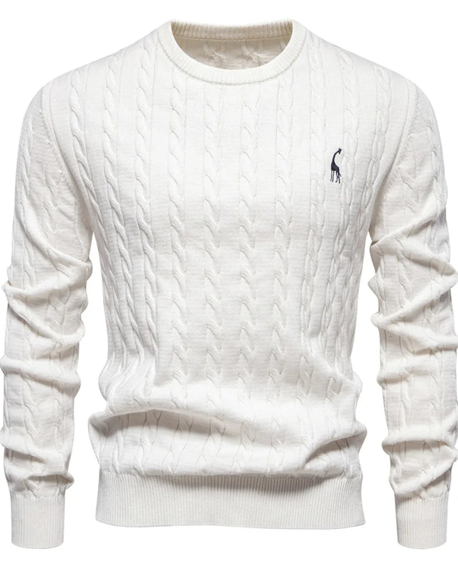 Men's Giraffe Embroidery Sweater - Classic Knit Pullover