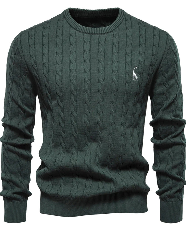 Men's Giraffe Embroidery Sweater - Classic Knit Pullover