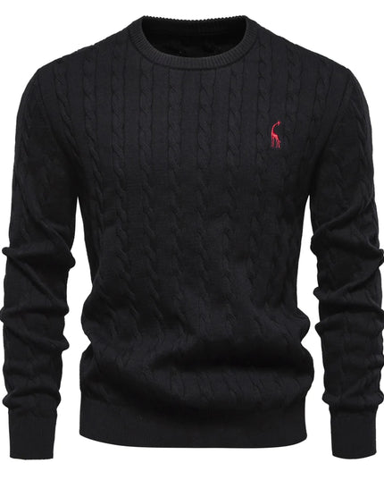 Men's Giraffe Embroidery Sweater - Classic Knit Pullover