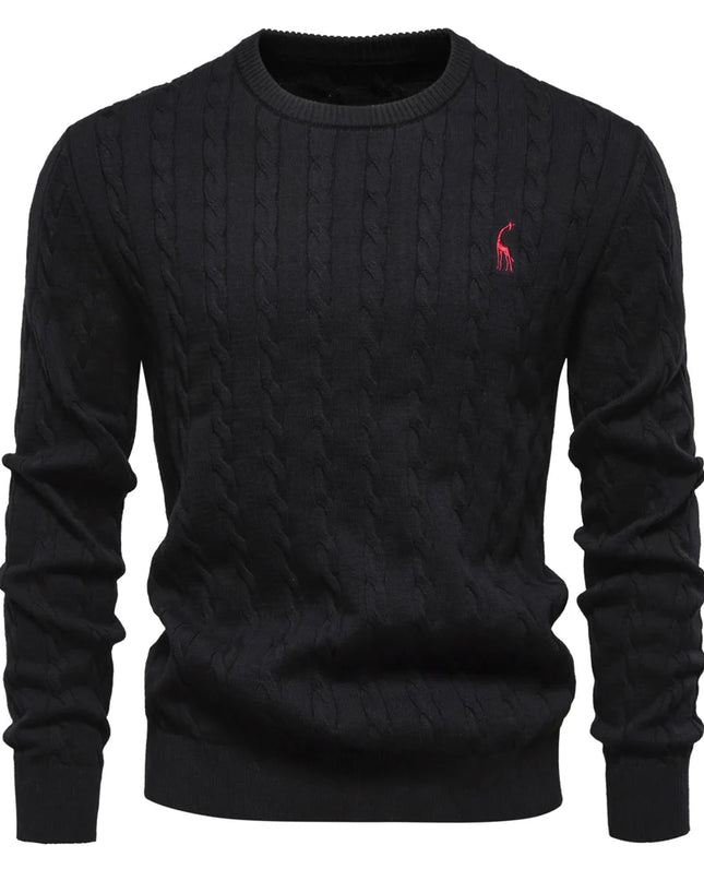 Men's Giraffe Embroidery Sweater - Classic Knit Pullover