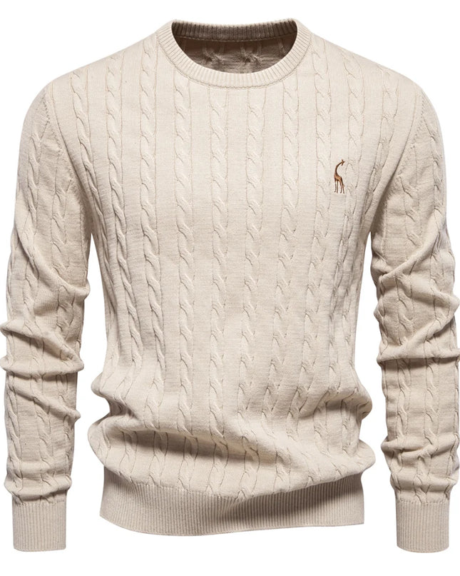 Men's Giraffe Embroidery Sweater - Classic Knit Pullover