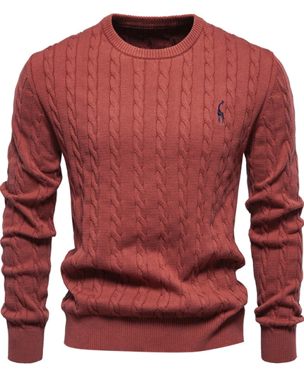 Men's Giraffe Embroidery Sweater - Classic Knit Pullover