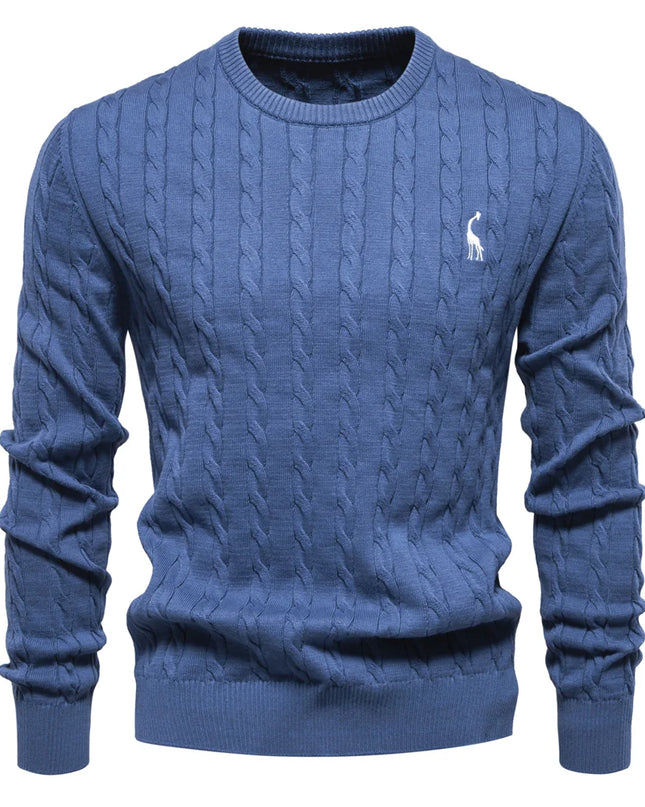Men's Giraffe Embroidery Sweater - Classic Knit Pullover