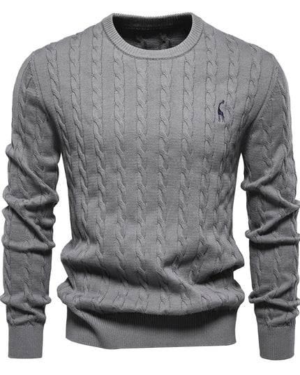 Men's Giraffe Embroidery Sweater - Classic Knit Pullover