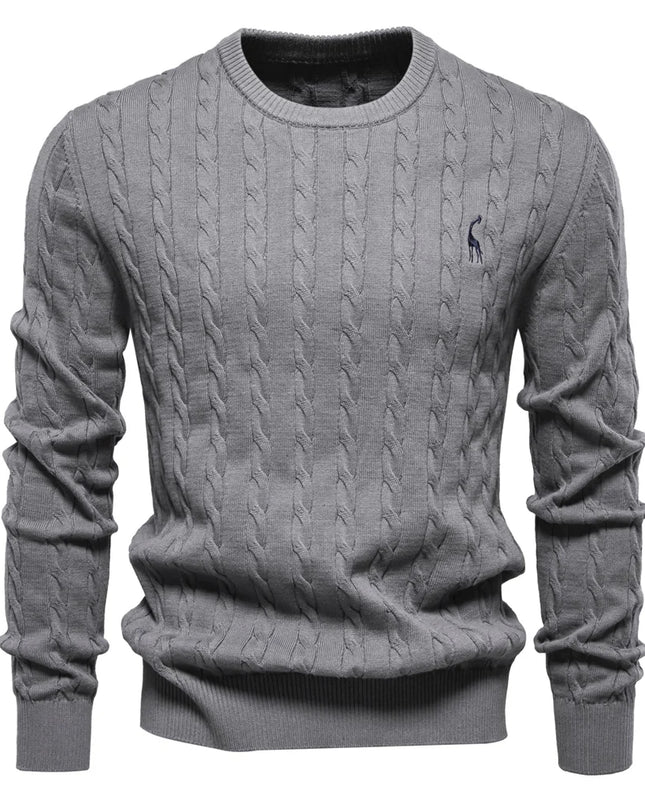 Men's Giraffe Embroidery Sweater - Classic Knit Pullover