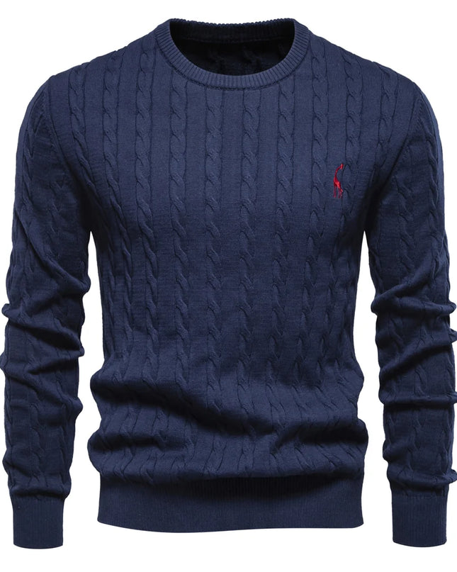 Men's Giraffe Embroidery Sweater - Classic Knit Pullover