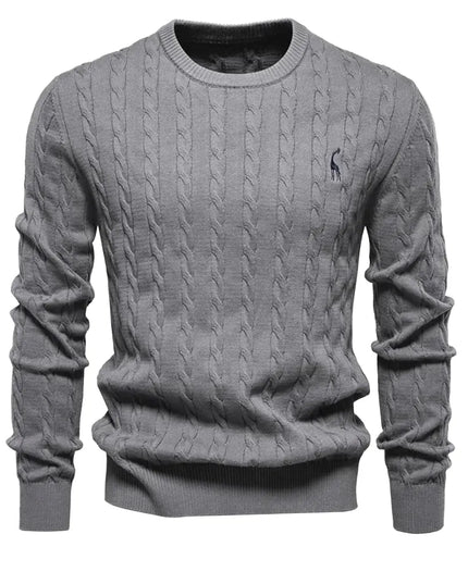 Men's Giraffe Embroidery Sweater - Classic Knit Pullover
