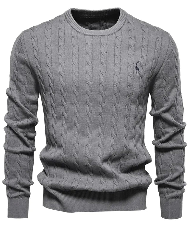 Men's Giraffe Embroidery Sweater - Classic Knit Pullover