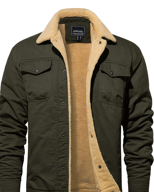 Men's Heavy-Duty Winter Jacket - Vintage Trucker Style & Multi-Pockets
