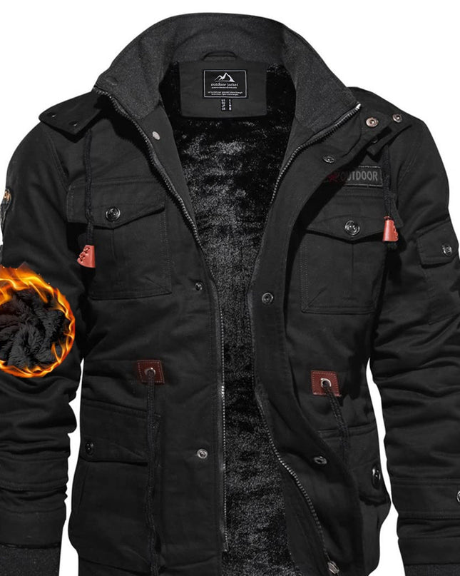Men's Heavy-Duty Winter Jacket - Windproof, Multiple Pockets, Removable Hood