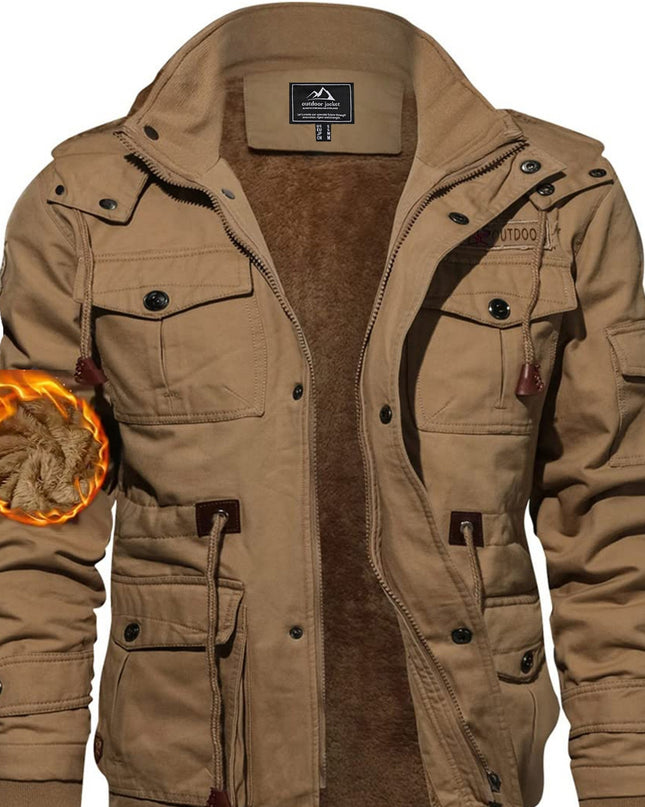 Men's Heavy-Duty Winter Jacket - Windproof, Multiple Pockets, Removable Hood