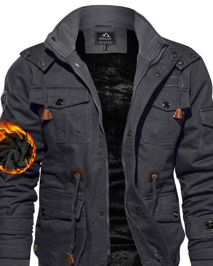 Men's Heavy-Duty Winter Jacket - Windproof, Multiple Pockets, Removable Hood