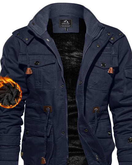 Men's Heavy-Duty Winter Jacket - Windproof, Multiple Pockets, Removable Hood