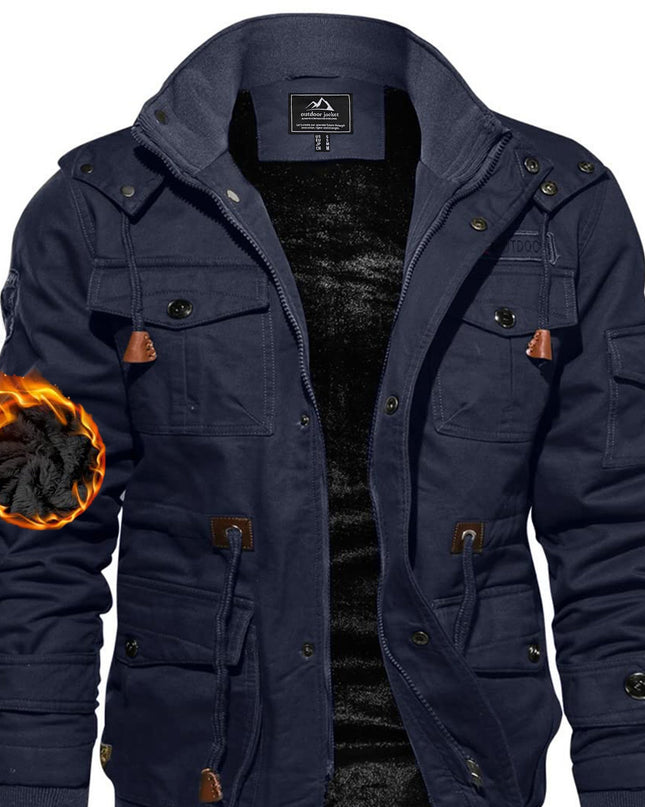 Men's Heavy-Duty Winter Jacket - Windproof, Multiple Pockets, Removable Hood