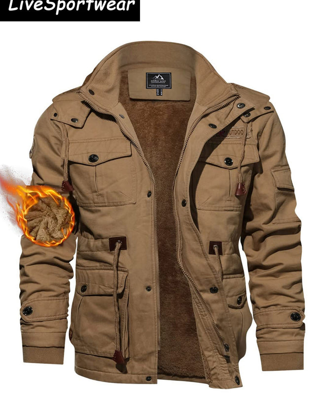 Men's Heavy-Duty Winter Jacket - Windproof, Multiple Pockets, Removable Hood